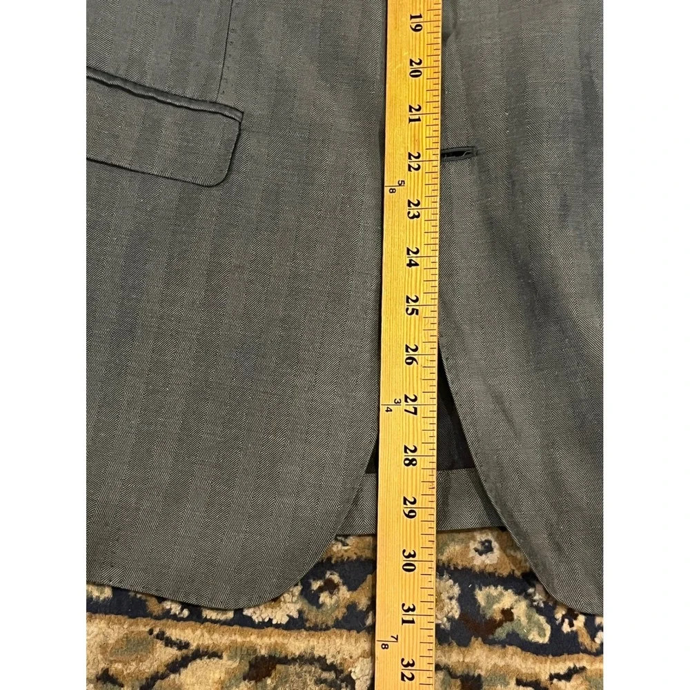 Salvatore Ferragamo Herringbone Linen Silk Blazer Sport Coat Italy 40 (50R) Gray